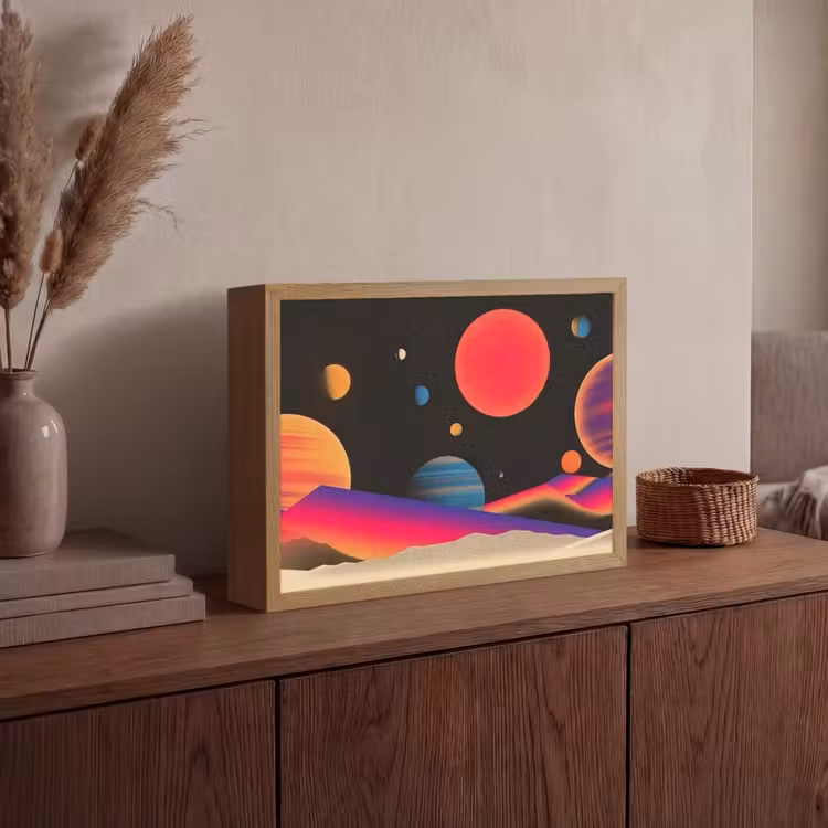 Hemel - Planeten - Felgekleurd Light Box met batterij (Wandlamp) middel -sfeer2