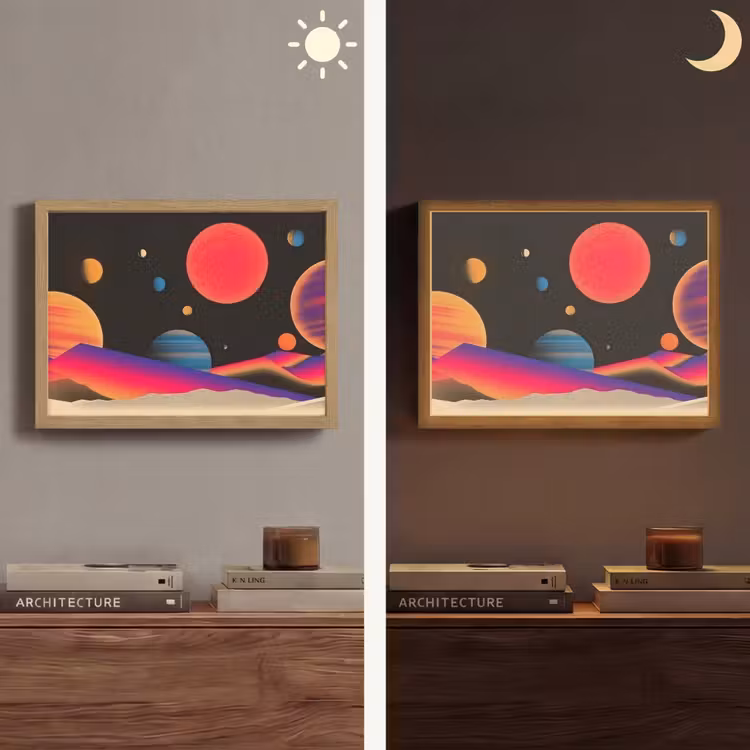 Hemel - Planeten - Felgekleurd Light Box met batterij (Wandlamp) middel -sfeer3