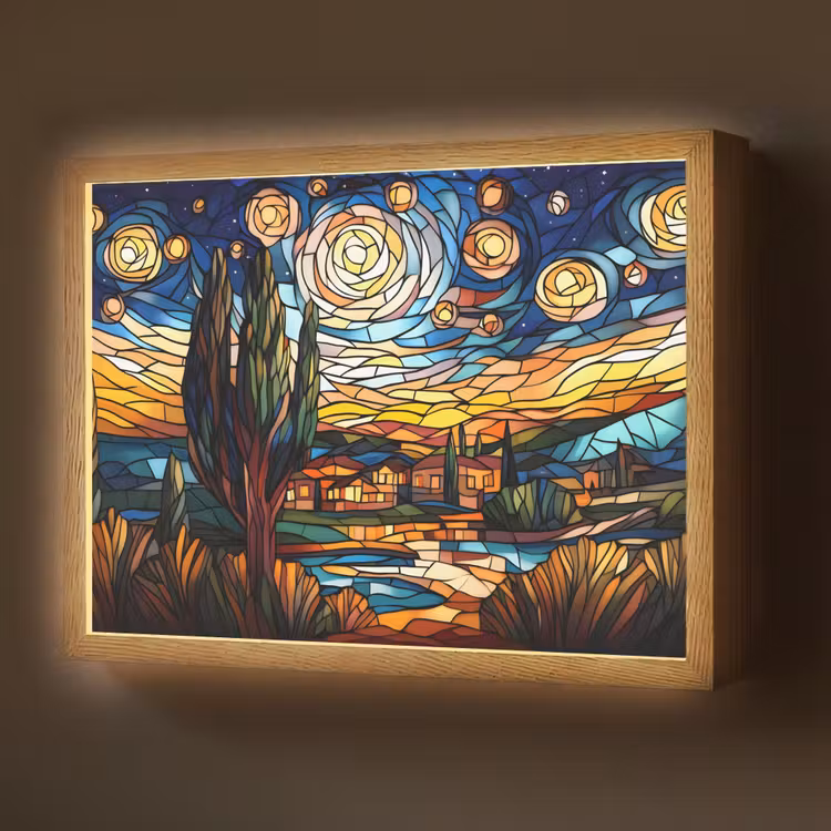 Hemel - Sterren - Mozaïek - Huizen Light Box met batterij (Wandlamp) middel -z3d_website