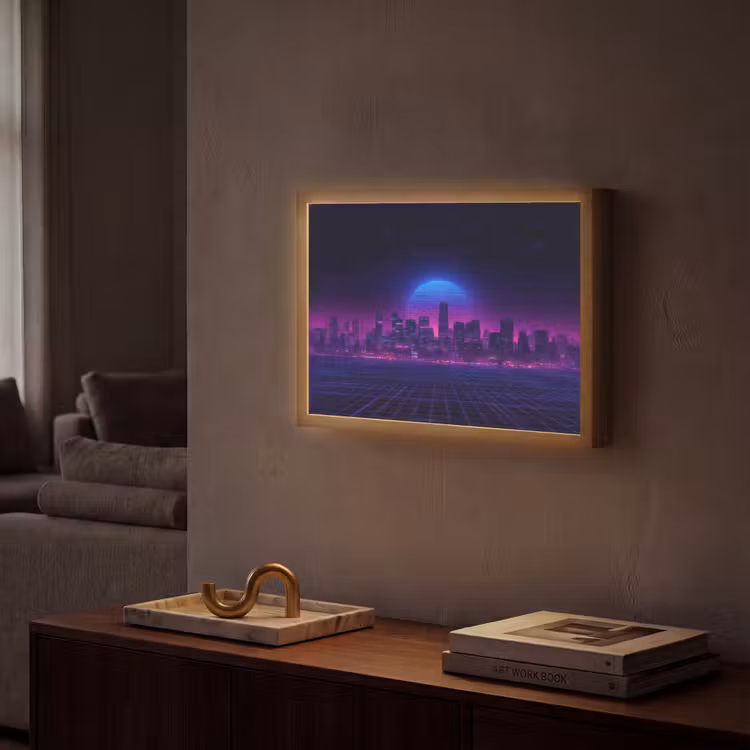 Skyline - Zon - Neon - Rasterpatroon Light Box met batterij (Wandlamp) middel -sfeer1