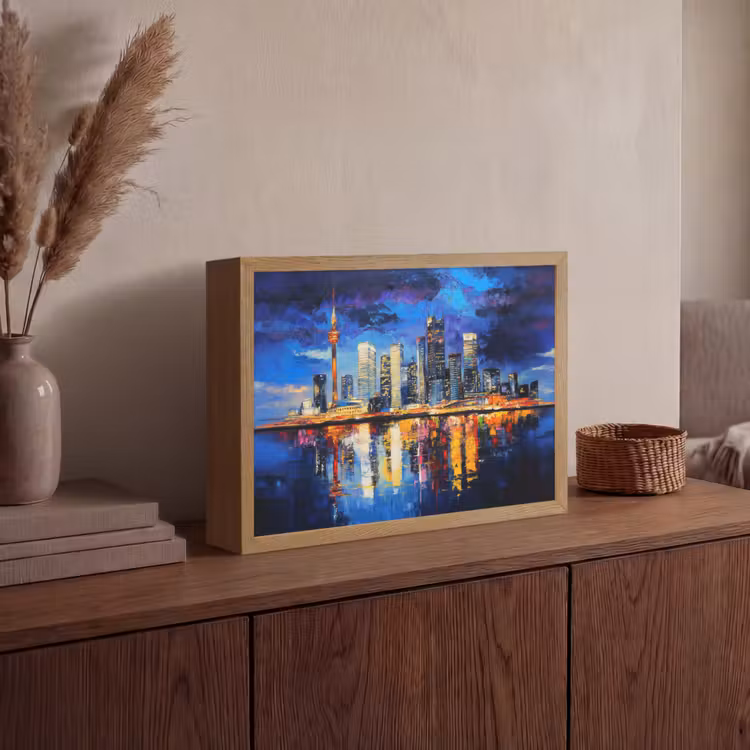 Skyline Toronto - Modern - Stadslicht - Blauw Light Box met batterij (Wandlamp) middel -sfeer2