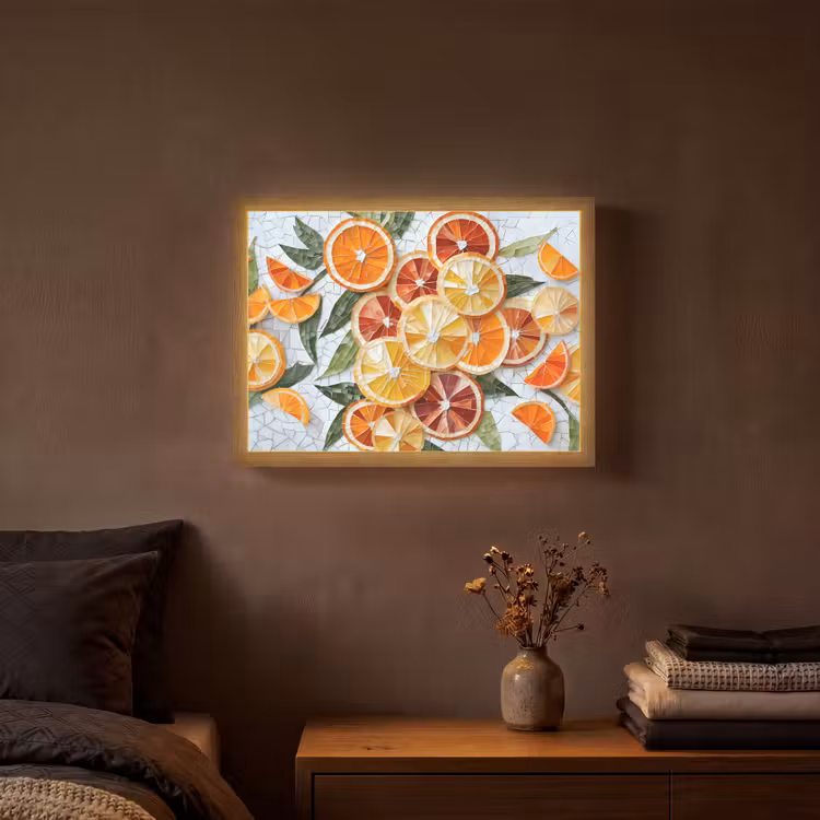 Schijfjes - Fruit - Oranje - Mozaïek Light Box met batterij (Wandlamp) middel -sfeer4