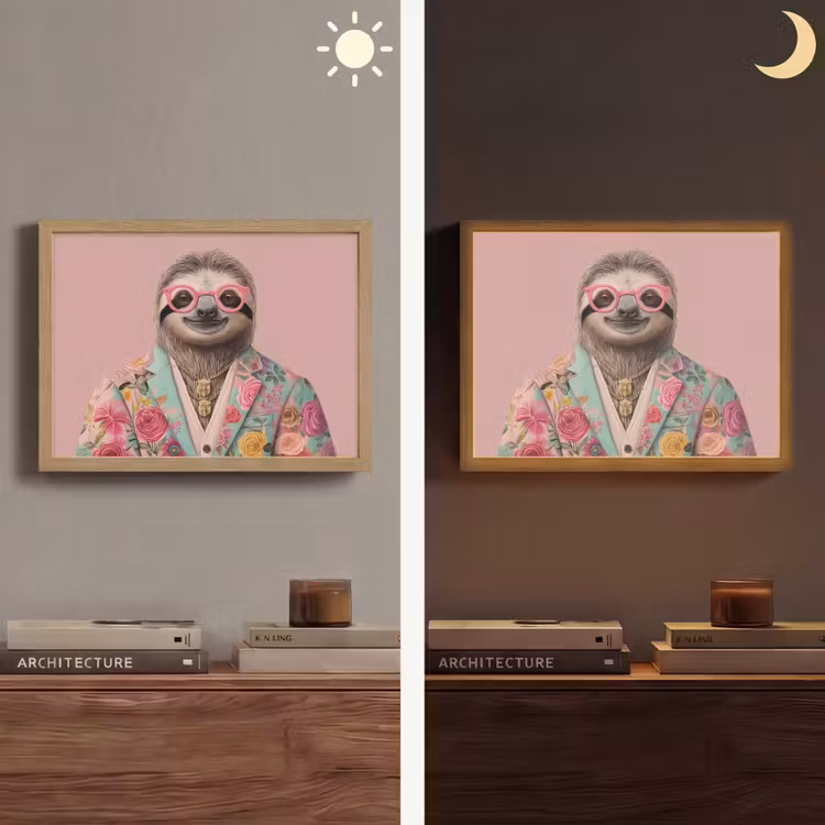 Luiaard - Bloemenprint - Bril - Roze Light Box met batterij (Wandlamp) middel -sfeer3