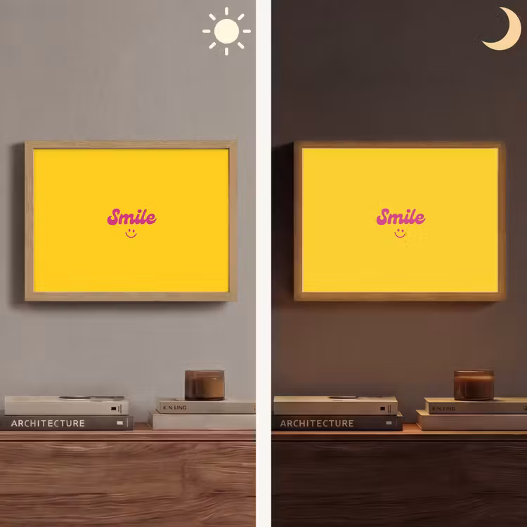 Smile - Geel - Roze Light Box met batterij (Wandlamp) middel -sfeer3