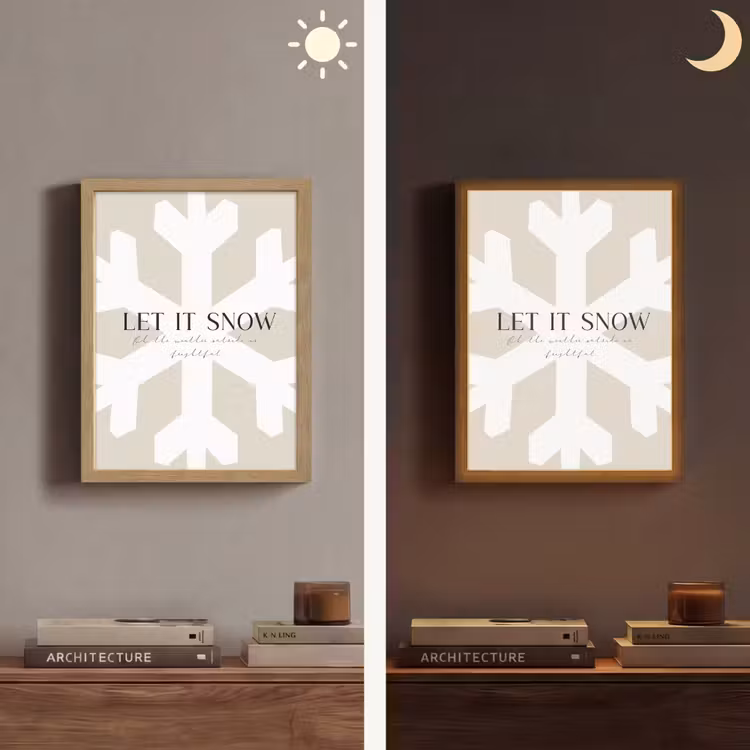 Sneeuw - Japandi - Winter - Decoratie Light Box met batterij (Wandlamp) middel -sfeer3