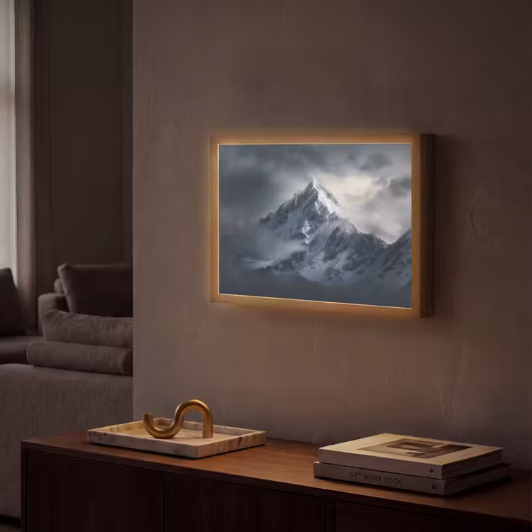 Sneeuw - Berg - Wolken Light Box met batterij (Wandlamp) middel -sfeer1