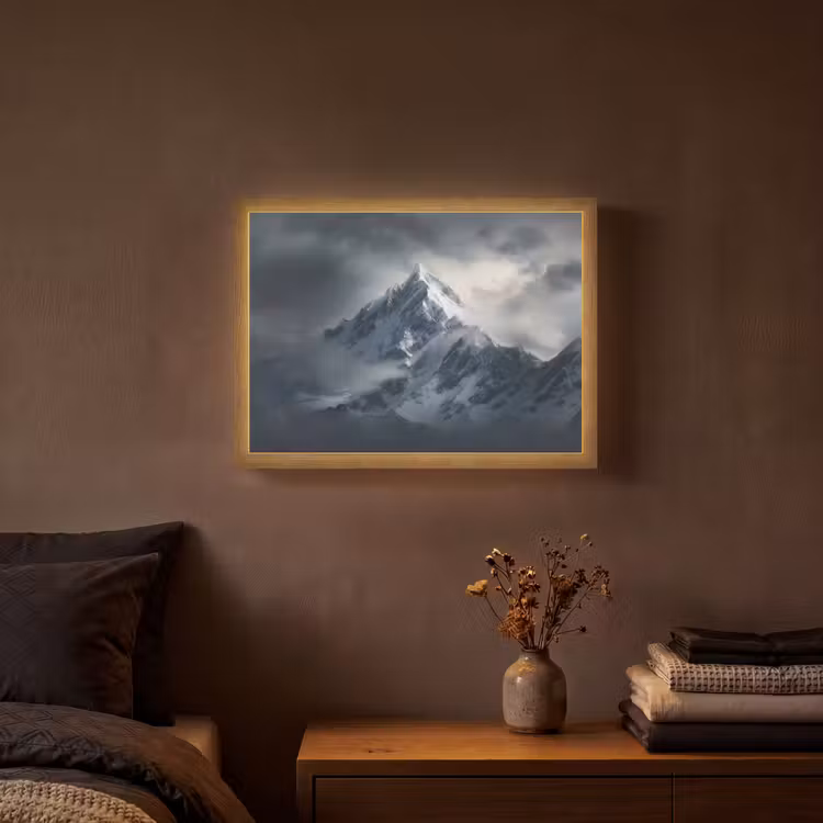 Sneeuw - Berg - Wolken Light Box met batterij (Wandlamp) middel -sfeer4