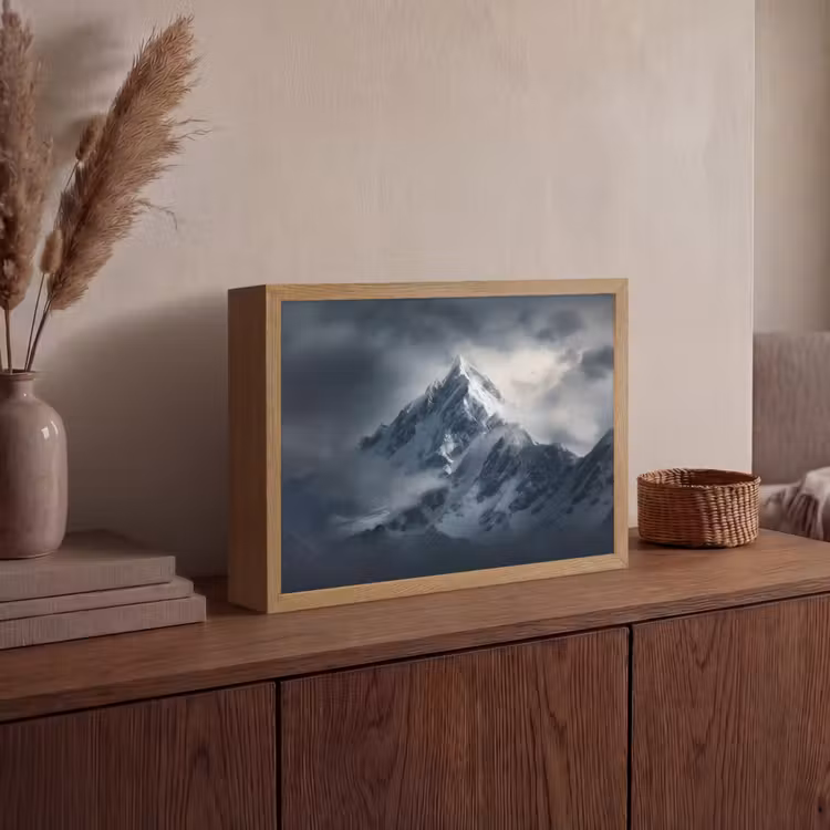 Sneeuw - Berg - Wolken Light Box met batterij (Wandlamp) middel -sfeer2