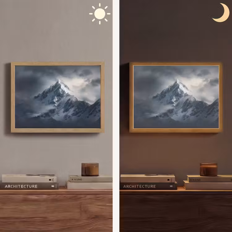 Sneeuw - Berg - Wolken Light Box met batterij (Wandlamp) middel -sfeer3