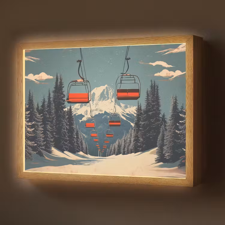 Sneeuw - Skilift - Rood - Bomen Light Box met batterij (Wandlamp) middel -z3d_website