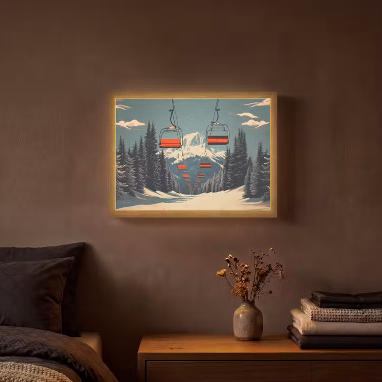 Sneeuw - Skilift - Rood - Bomen Light Box met batterij (Wandlamp) middel -sfeer4