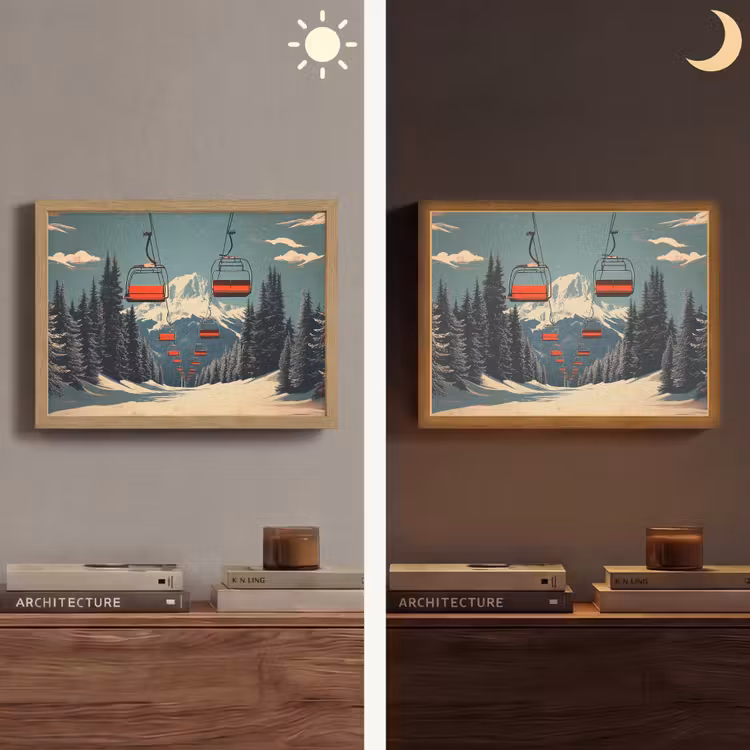 Sneeuw - Skilift - Rood - Bomen Light Box met batterij (Wandlamp) middel -sfeer3
