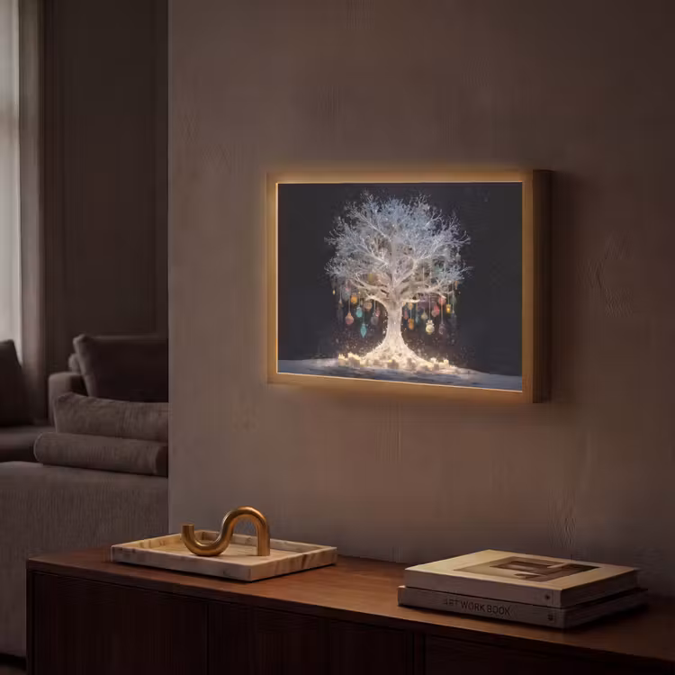 Sneeuwboom - Lichtjes - Wit - Kleurrijk Light Box met batterij (Wandlamp) middel -sfeer1