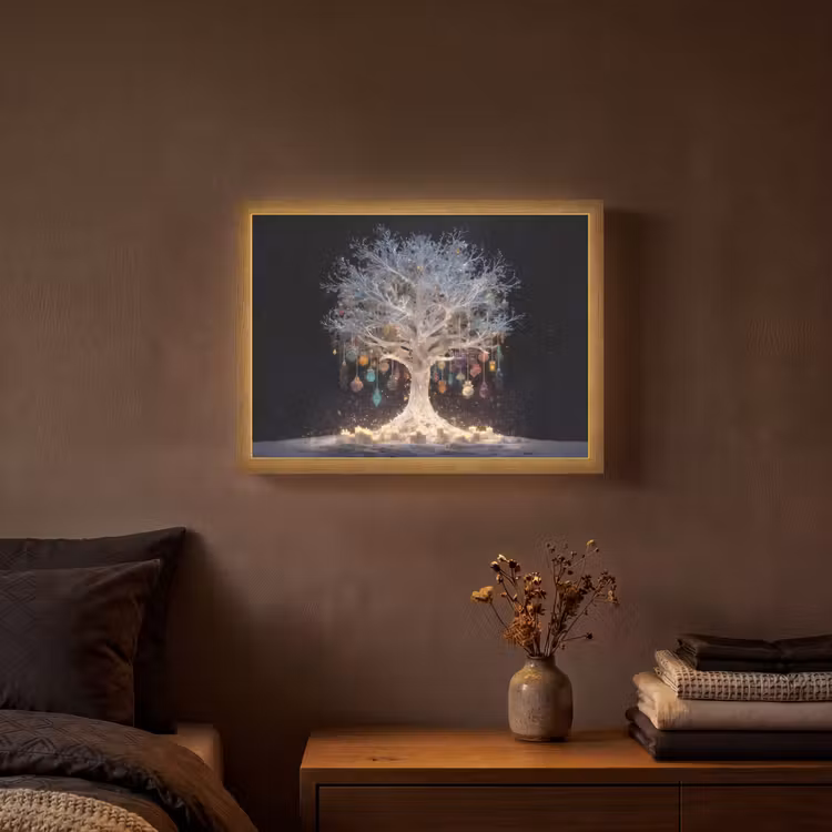 Sneeuwboom - Lichtjes - Wit - Kleurrijk Light Box met batterij (Wandlamp) middel -sfeer4