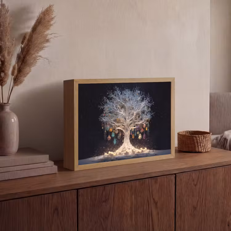 Sneeuwboom - Lichtjes - Wit - Kleurrijk Light Box met batterij (Wandlamp) middel -sfeer2