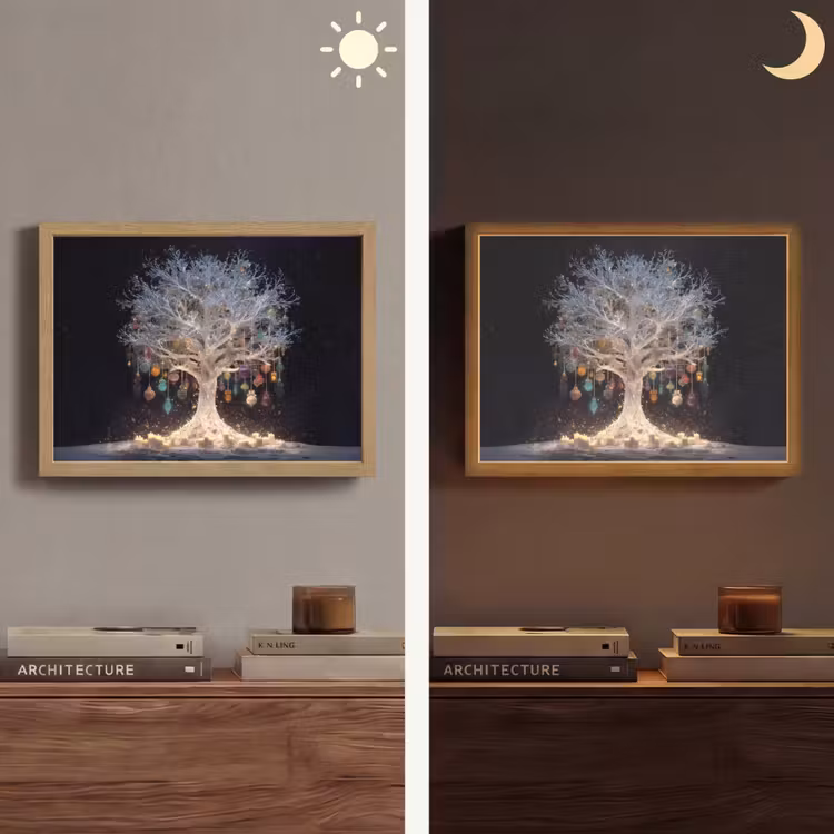 Sneeuwboom - Lichtjes - Wit - Kleurrijk Light Box met batterij (Wandlamp) middel -sfeer3