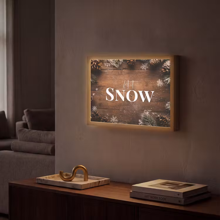 Sneeuw - Houtlook - Quote - Let it snow Light Box met batterij (Wandlamp) middel -sfeer1