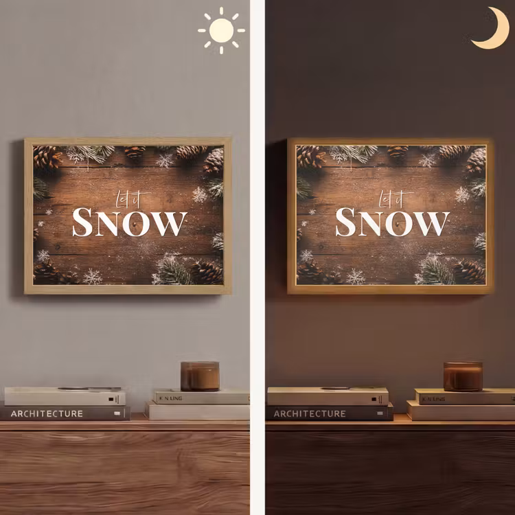 Sneeuw - Houtlook - Quote - Let it snow Light Box met batterij (Wandlamp) middel -sfeer3