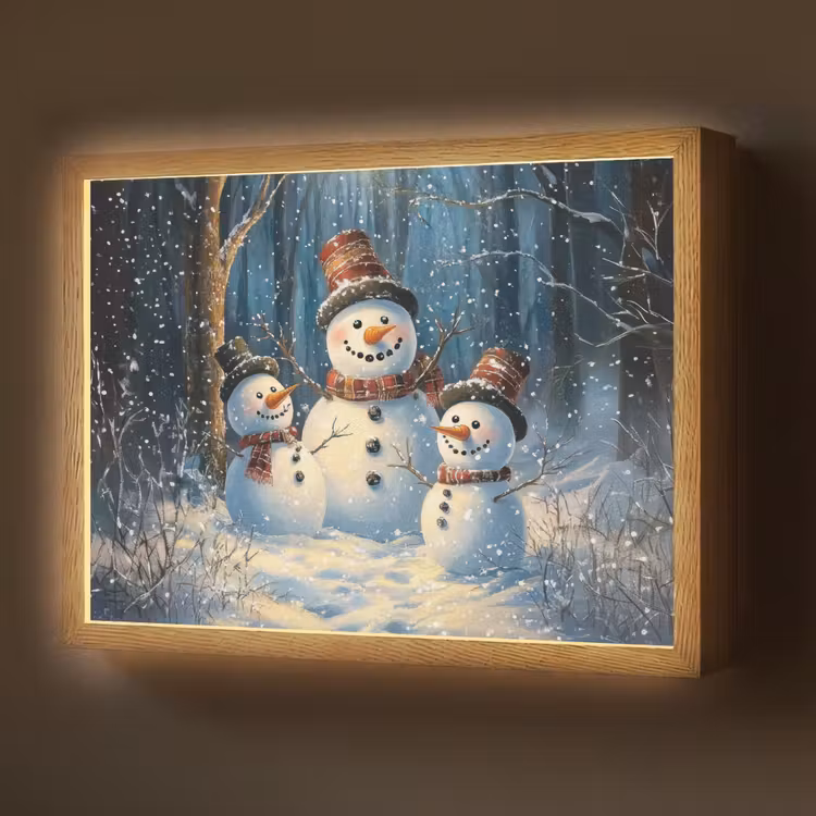 Sneeuwpop - Sneeuw - Winter - Bos Light Box met batterij (Wandlamp) middel -z3d_website