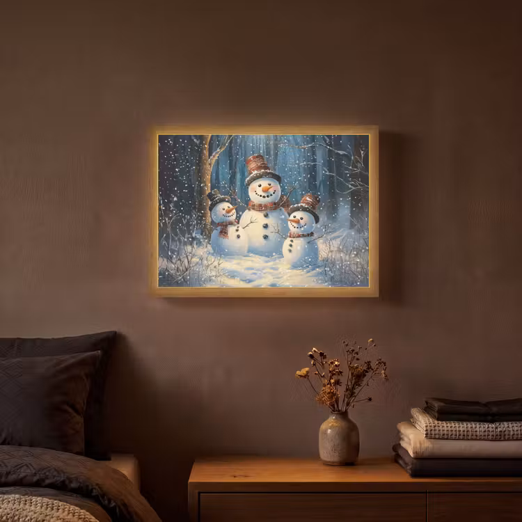 Sneeuwpop - Sneeuw - Winter - Bos Light Box met batterij (Wandlamp) middel -sfeer4