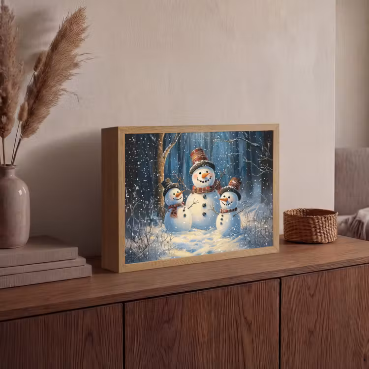 Sneeuwpop - Sneeuw - Winter - Bos Light Box met batterij (Wandlamp) middel -sfeer2