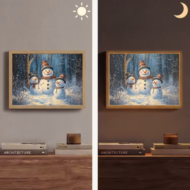 Sneeuwpop - Sneeuw - Winter - Bos Light Box met batterij (Wandlamp) middel -sfeer3