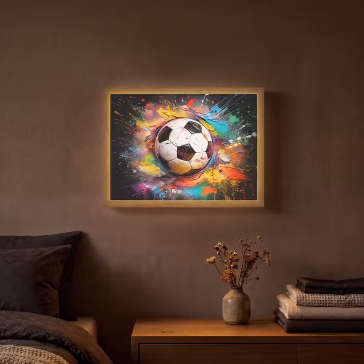 Voetbal - Verf - Kleuren - Zwart - Wit Light Box met batterij (Wandlamp) middel -sfeer4