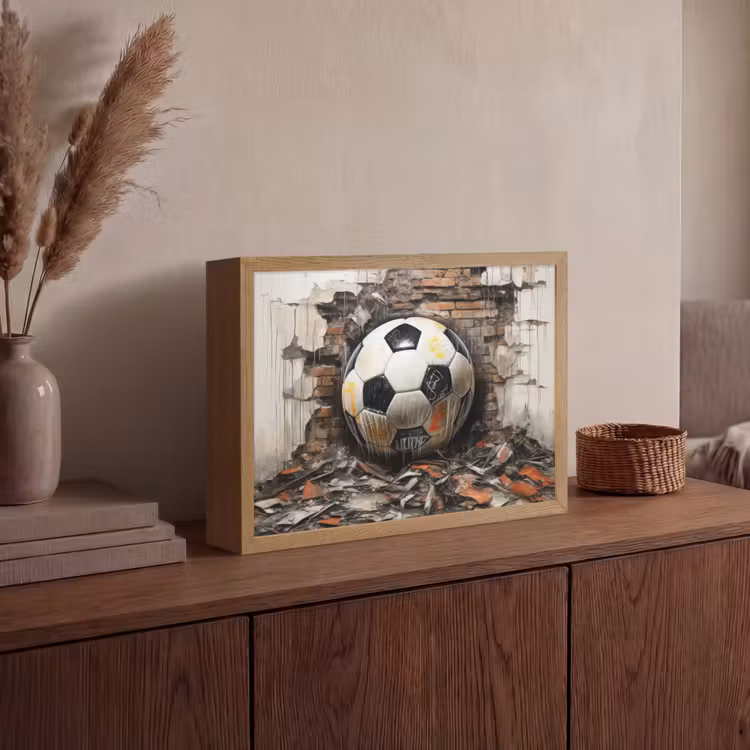 Voetbal - Muur - Zwart - Wit Light Box met batterij (Wandlamp) middel -sfeer2