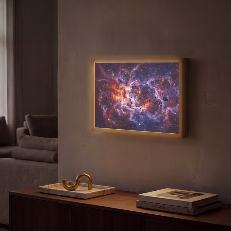 Space - Stars - Abstract - Colorful Light Box met batterij (Wandlamp) middel -sfeer1