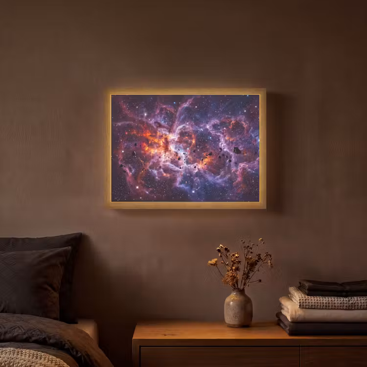 Space - Stars - Abstract - Colorful Light Box met batterij (Wandlamp) middel -sfeer4