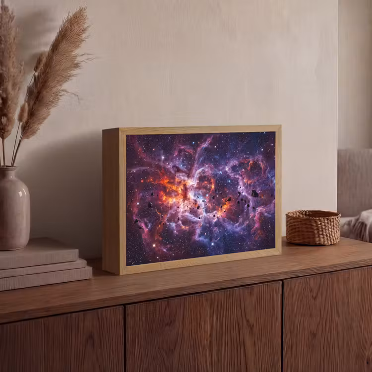 Space - Stars - Abstract - Colorful Light Box met batterij (Wandlamp) middel -sfeer2