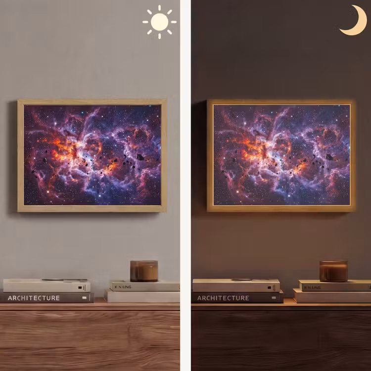Space - Stars - Abstract - Colorful Light Box met batterij (Wandlamp) middel -sfeer3