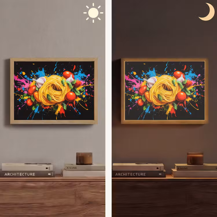 Spaghetti - Graffiti - Verf - Kleurrijk - Eten - Modern Light Box met batterij (Wandlamp) middel -sfeer3