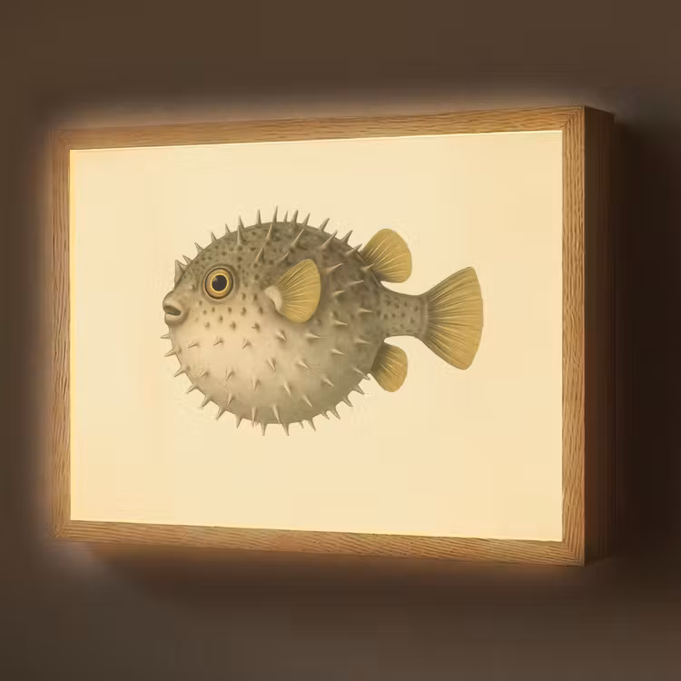 Stekels - Vis - Opgeblazen - Bruin Light Box met batterij (Wandlamp) middel -z3d_website