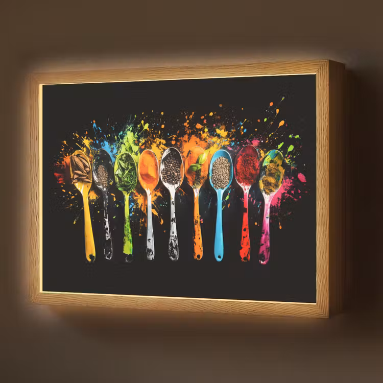 Lepels - Kruiden - Modern - Graffiti - Verf - Kleurrijk Light Box met batterij (Wandlamp) middel -z3d_website