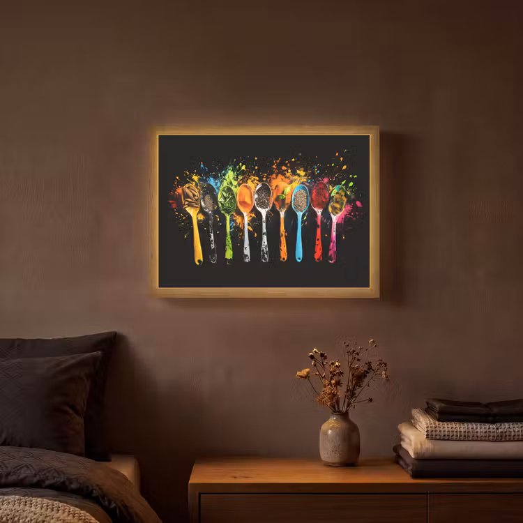 Lepels - Kruiden - Modern - Graffiti - Verf - Kleurrijk Light Box met batterij (Wandlamp) middel -sfeer4
