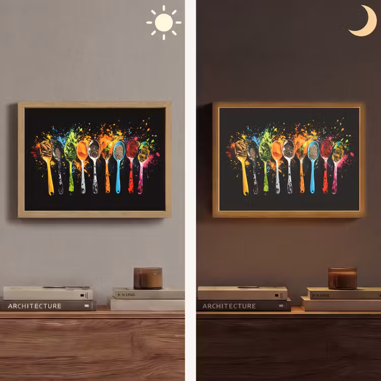 Lepels - Kruiden - Modern - Graffiti - Verf - Kleurrijk Light Box met batterij (Wandlamp) middel -sfeer3
