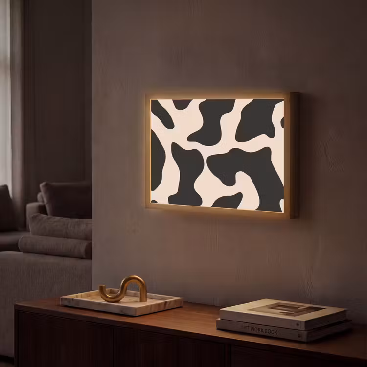 Vlekkenpatroon - Koe - Beige Light Box met batterij (Wandlamp) middel -sfeer1