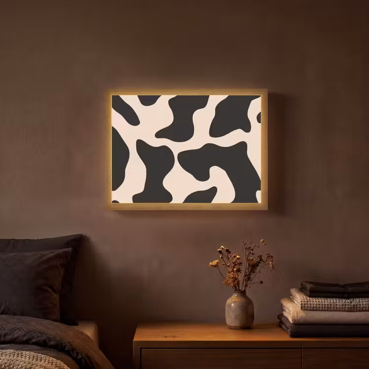 Vlekkenpatroon - Koe - Beige Light Box met batterij (Wandlamp) middel -sfeer4