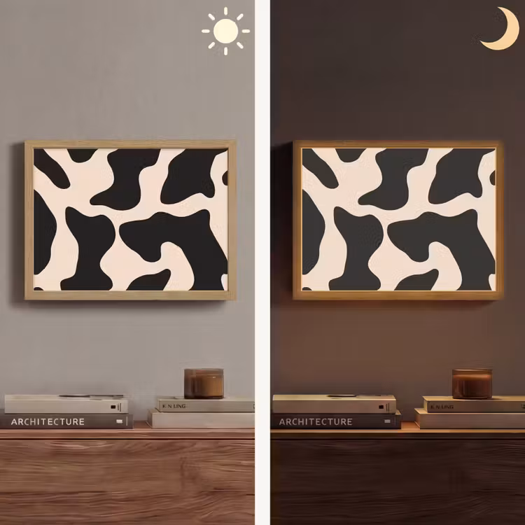 Vlekkenpatroon - Koe - Beige Light Box met batterij (Wandlamp) middel -sfeer3