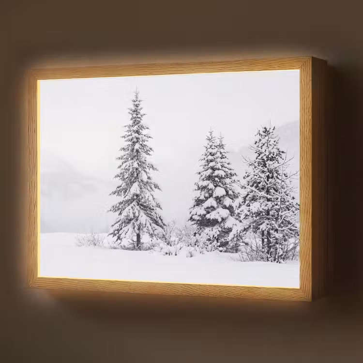 Fijnsparren - Sneeuw - Winter - Landschap - Stilte Light Box met batterij (Wandlamp) middel -z3d_website