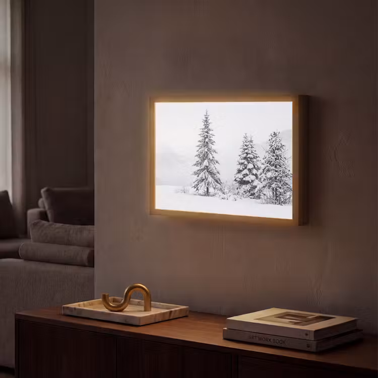 Fijnsparren - Sneeuw - Winter - Landschap - Stilte Light Box met batterij (Wandlamp) middel -sfeer1