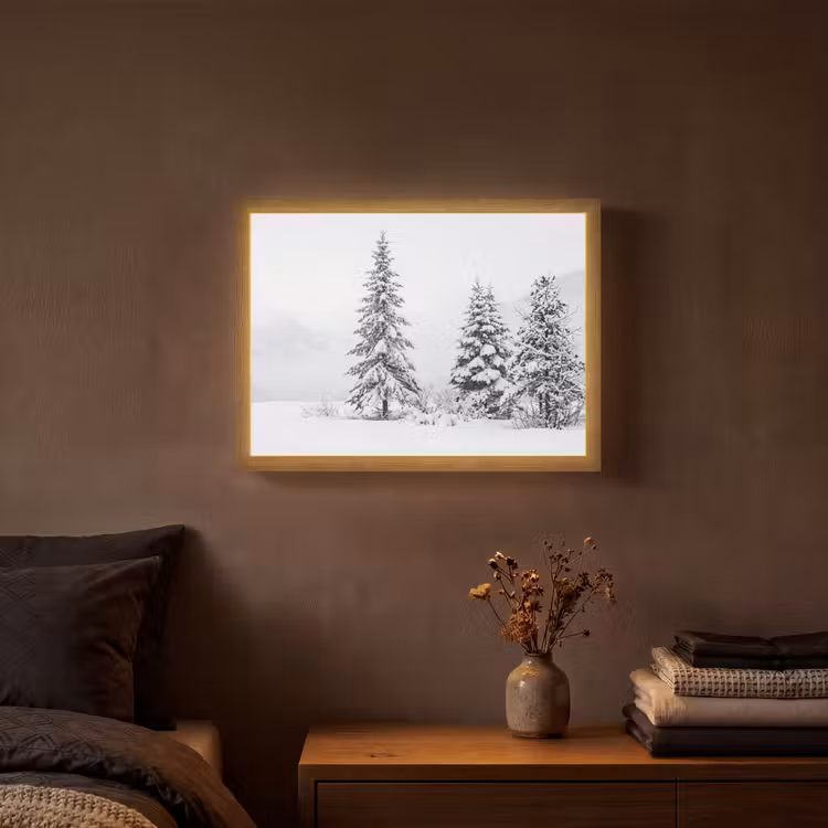 Fijnsparren - Sneeuw - Winter - Landschap - Stilte Light Box met batterij (Wandlamp) middel -sfeer4