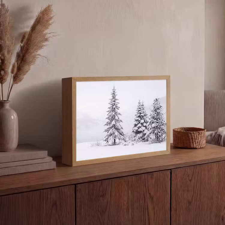 Fijnsparren - Sneeuw - Winter - Landschap - Stilte Light Box met batterij (Wandlamp) middel -sfeer2