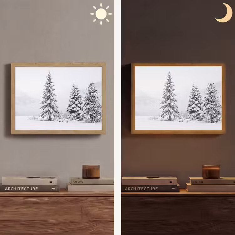 Fijnsparren - Sneeuw - Winter - Landschap - Stilte Light Box met batterij (Wandlamp) middel -sfeer3