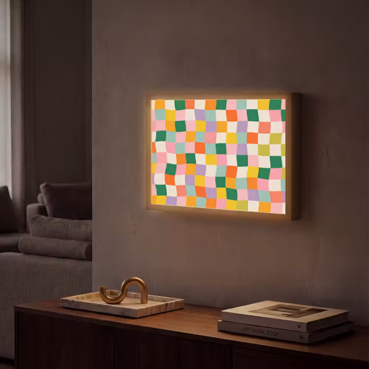 Vierkanten - Kleurrijk - Golvend Light Box met batterij (Wandlamp) middel -sfeer1