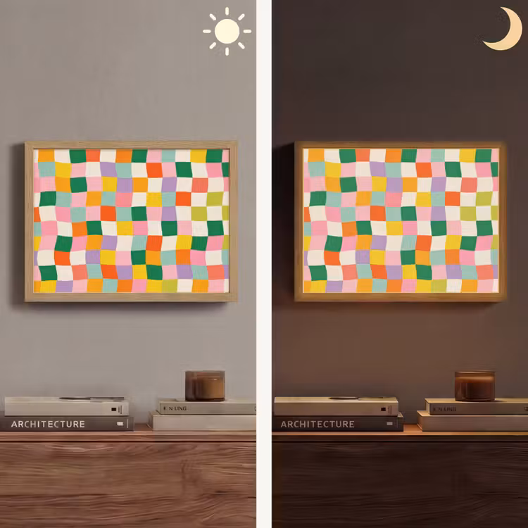 Vierkanten - Kleurrijk - Golvend Light Box met batterij (Wandlamp) middel -sfeer3