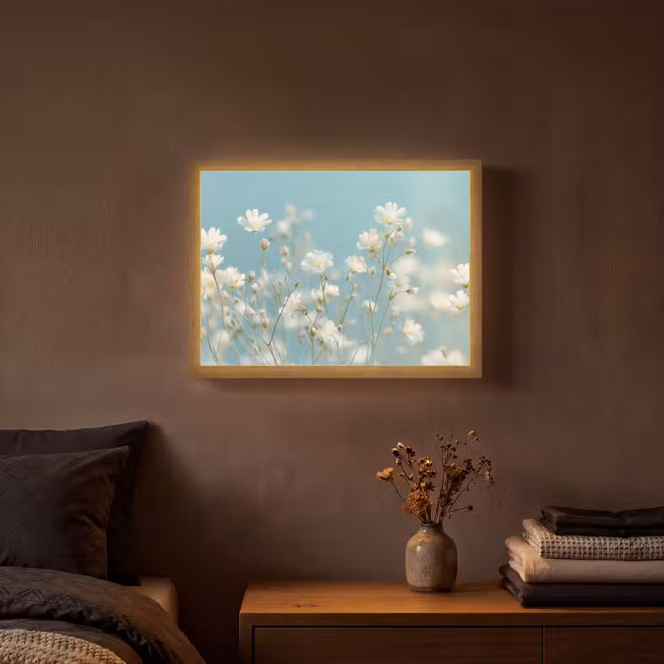 Stängel – Blumen – Luft – Weiß Light Box met batterij (Wandlamp) middel -sfeer4