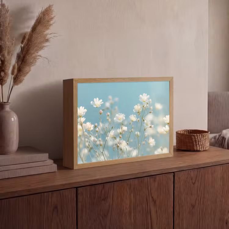 Stängel – Blumen – Luft – Weiß Light Box met batterij (Wandlamp) middel -sfeer2