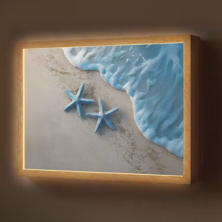 Zeesterren - Zand - Zee - Blauw Light Box met batterij (Wandlamp) middel -z3d_website
